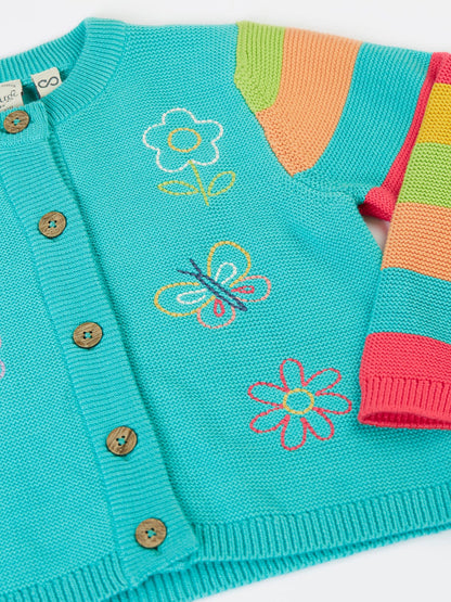 Frugi Cammie Cardigan Pacific Aqua/Butterfly