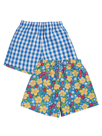 Frugi Raina Reversible Shorts Cobalt Gingham/Picnic Posy