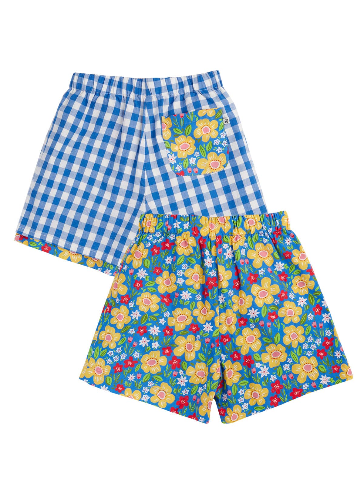 Frugi Raina Reversible Shorts Cobalt Gingham/Picnic Posy