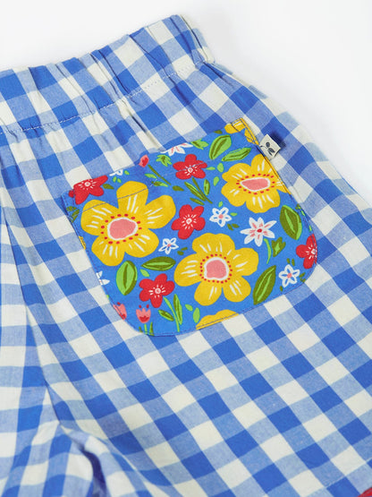 Frugi Raina Reversible Shorts Cobalt Gingham/Picnic Posy
