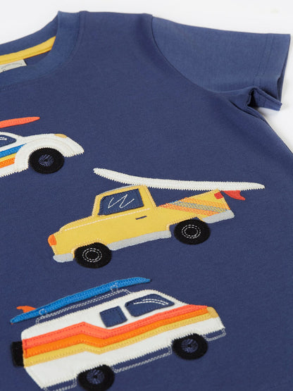 Frugi Carsen Circular T-Shirt  Navy Blue/Vehicles