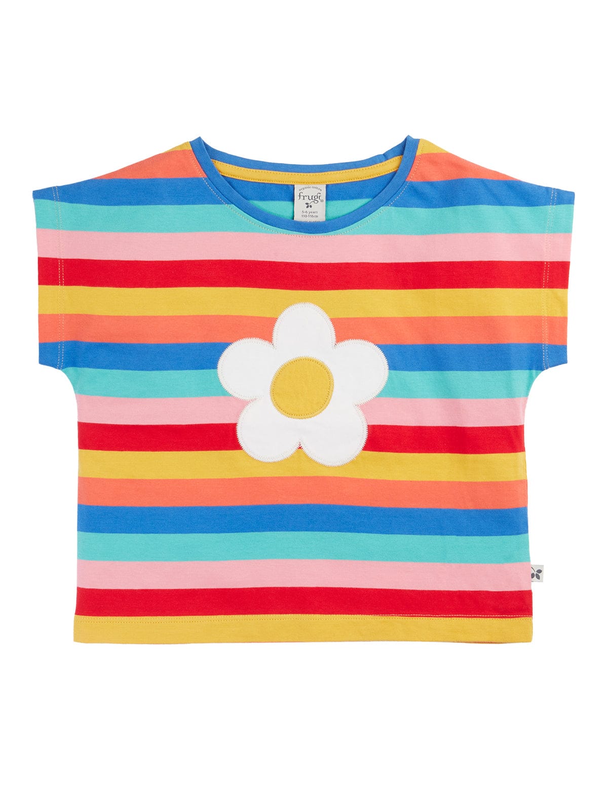 Frugi Fiona Applique T-Shirt Rainbow Stripe/Flower