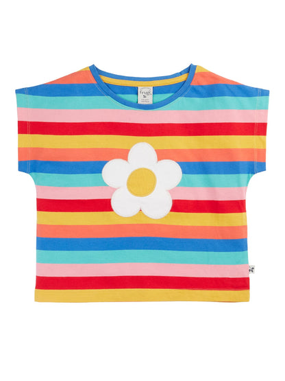 Frugi Fiona Applique T-Shirt Rainbow Stripe/Flower