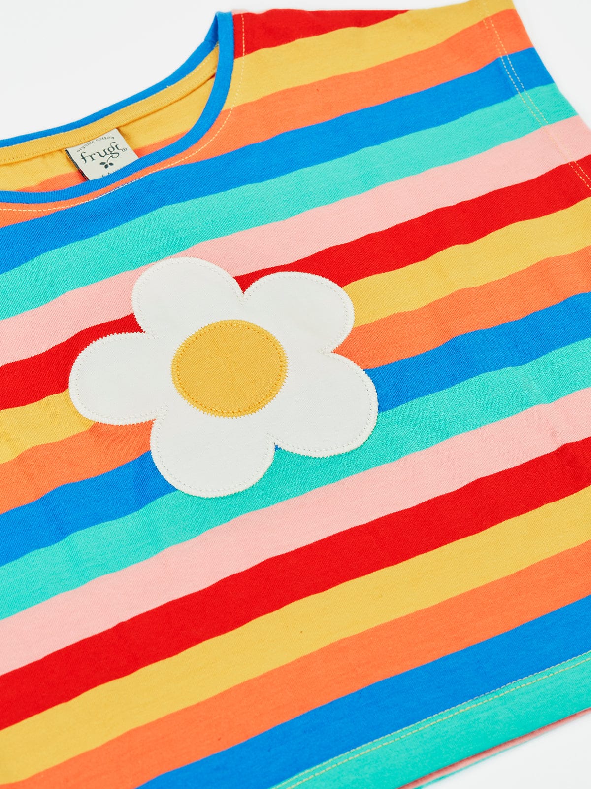 Frugi Fiona Applique T-Shirt Rainbow Stripe/Flower