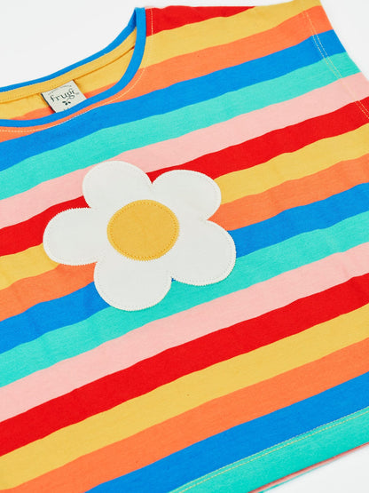 Frugi Fiona Applique T-Shirt Rainbow Stripe/Flower