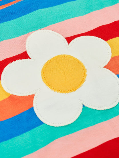 Frugi Fiona Applique T-Shirt Rainbow Stripe/Flower