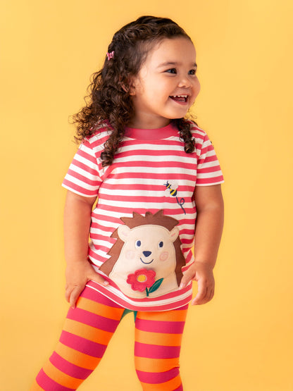 Easy on T-Shirt Rhubarb Stripe/Hedgehog