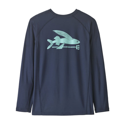 Kids' Long-Sleeved Capilene® Silkweight Rashguard Flying Fish: New Navy 40+ UPF