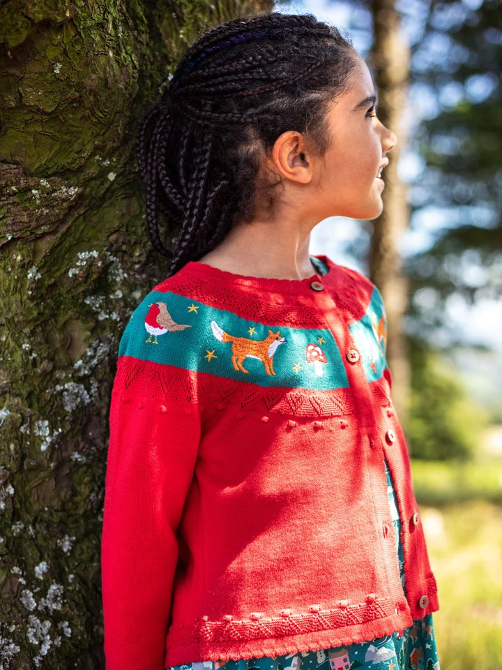 Frugi Ishbel Embroidered Cardigan Scarlet/Fox