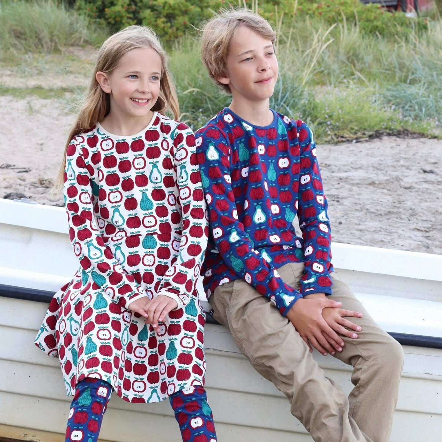 Garden Fruit Twirl Dress Light Beige