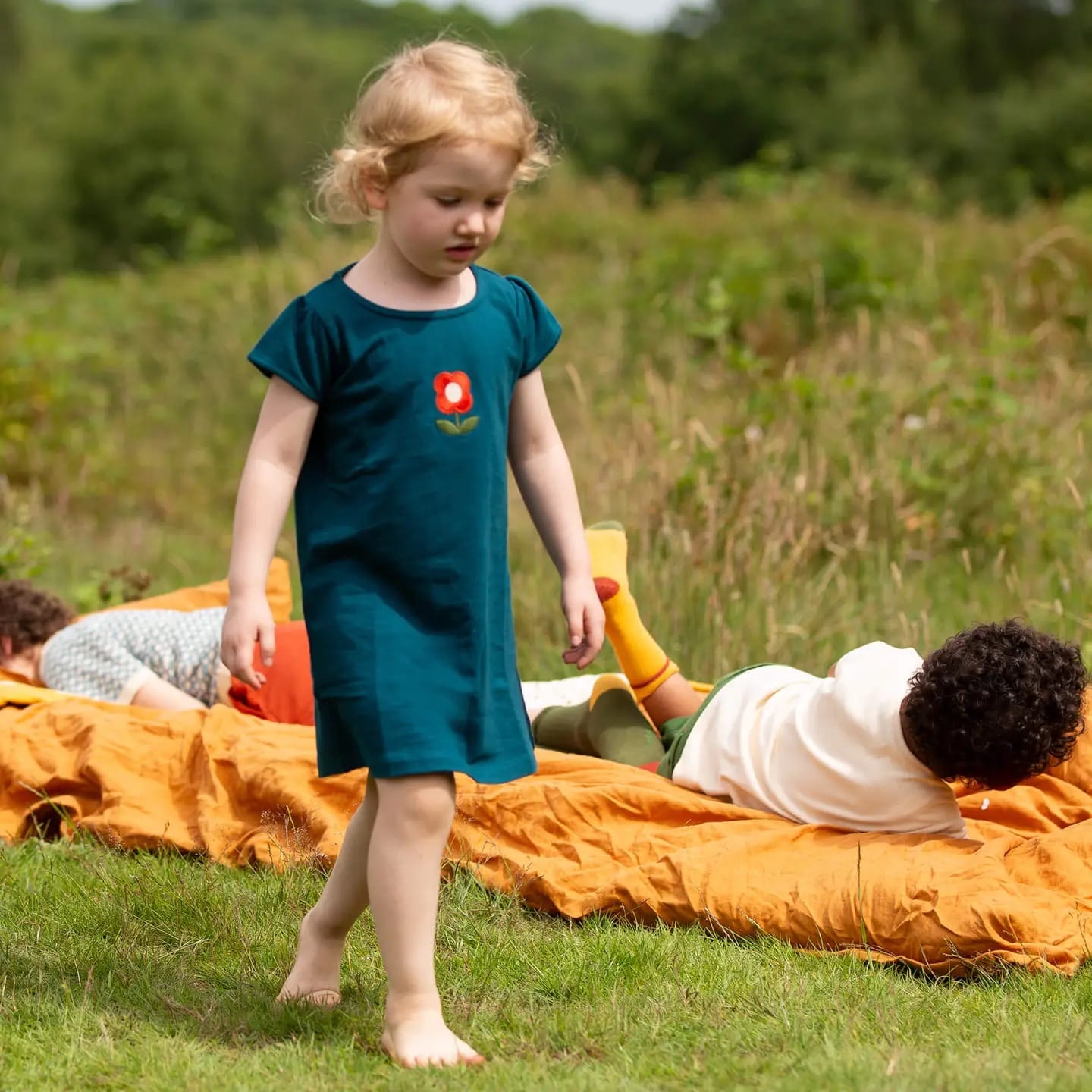 Red Flower Boat Neck Tunic Dress