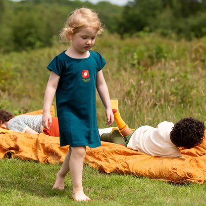 Red Flower Boat Neck Tunic Dress