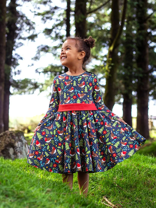 Frugi Party Skater Dress Navy/Robin