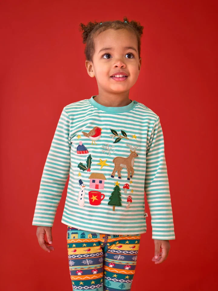 Discovery Applique Top Moss Stripe/Winter