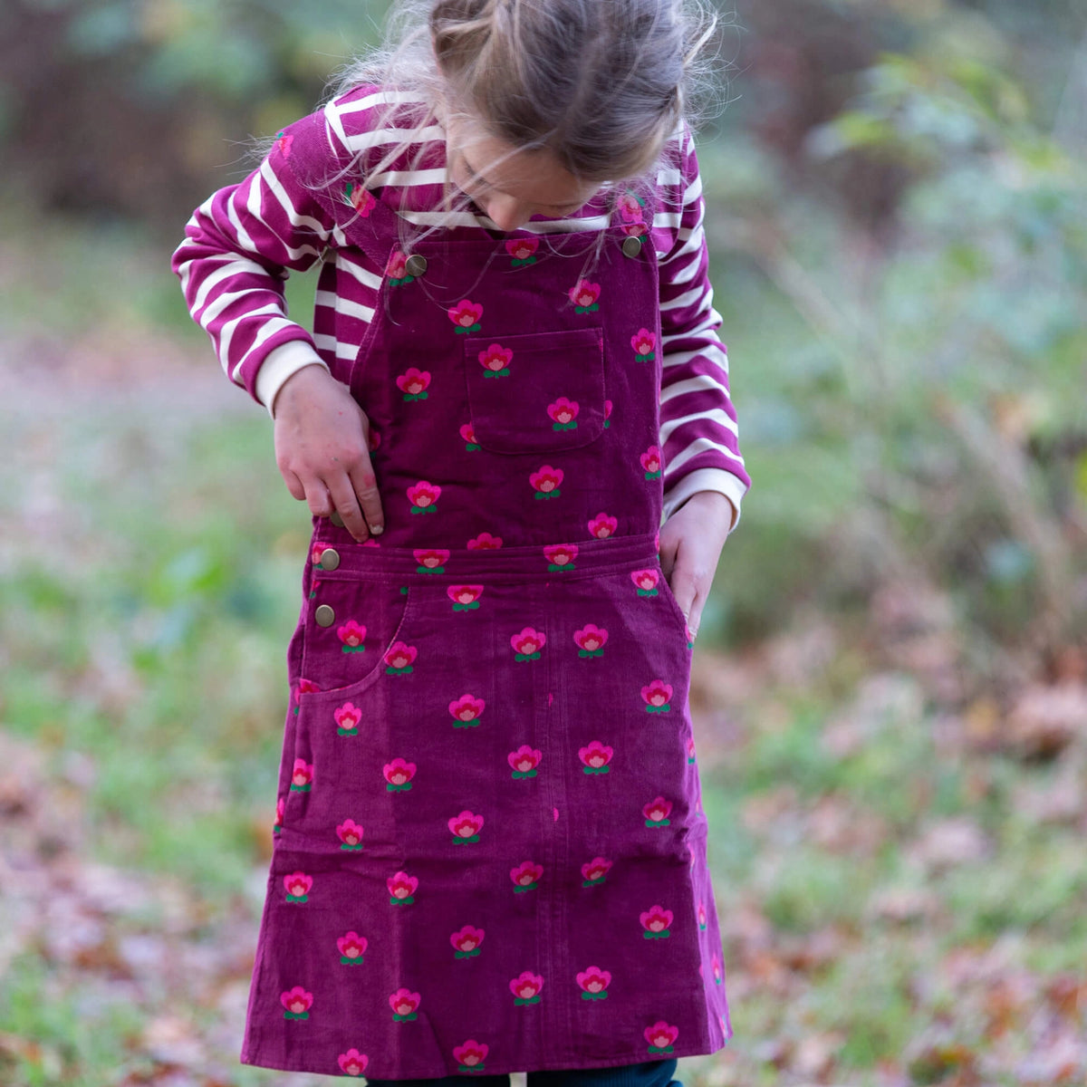 Little Green Radicals Pink Flowers Reversible Pinafore Dress