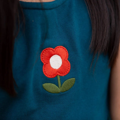Red Flower Boat Neck Tunic Dress