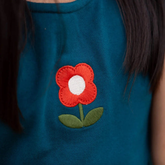 Red Flower Boat Neck Tunic Dress