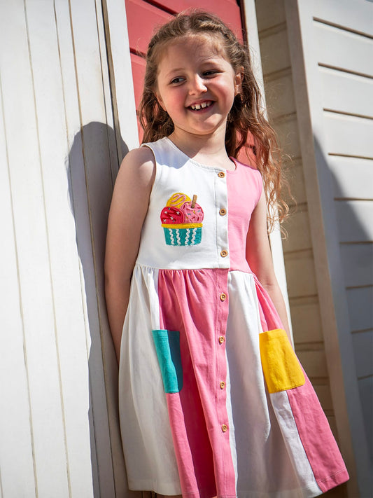 Frugi Henny Hotchpotch Dress Seashell Ice Cream