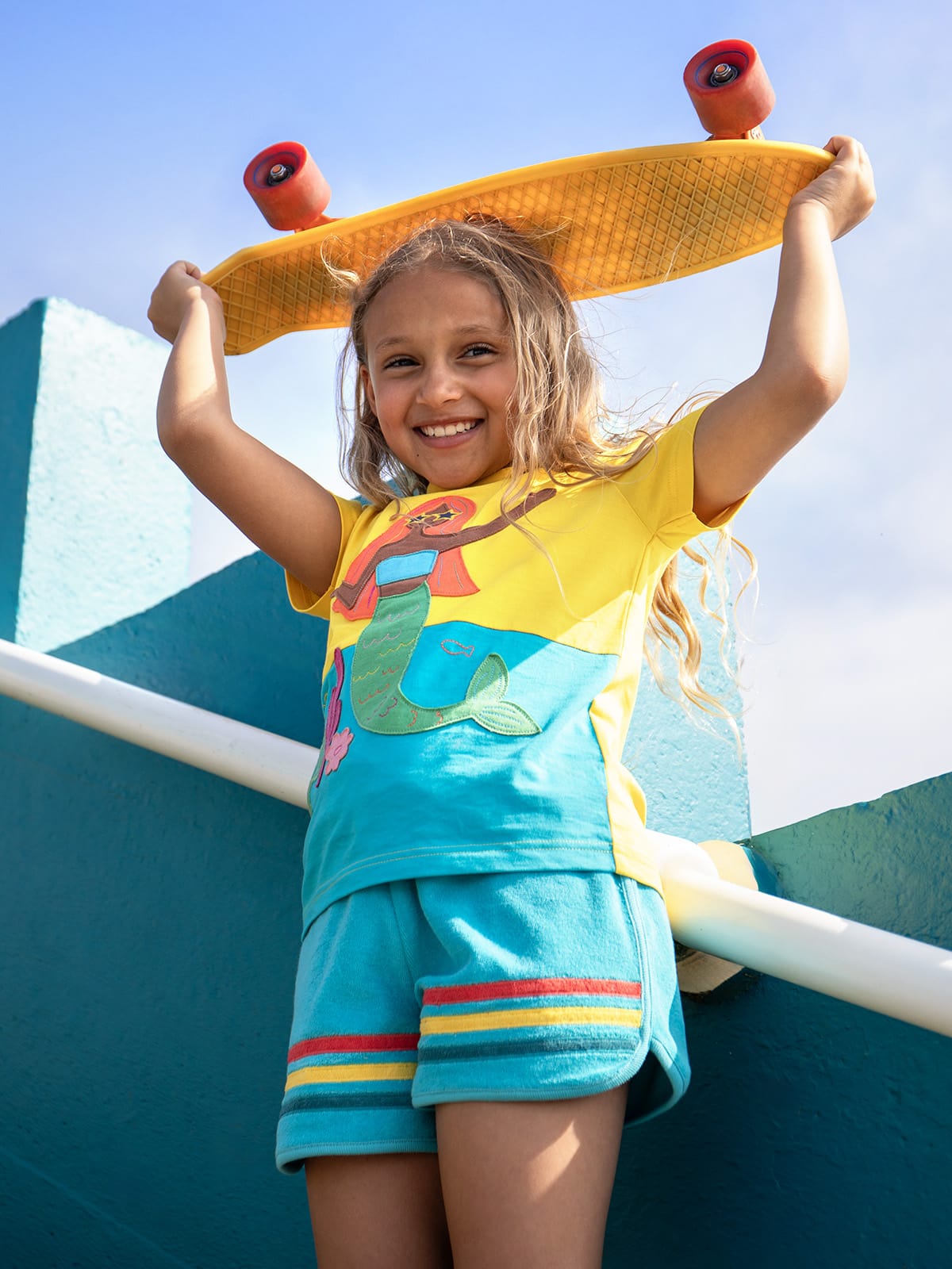 Frugi Coast Towelling Shorts Tropical Sea/Rainbow