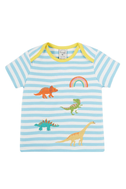 Bobster Dinosaur Applique T-Shirt Bluebird Stripe