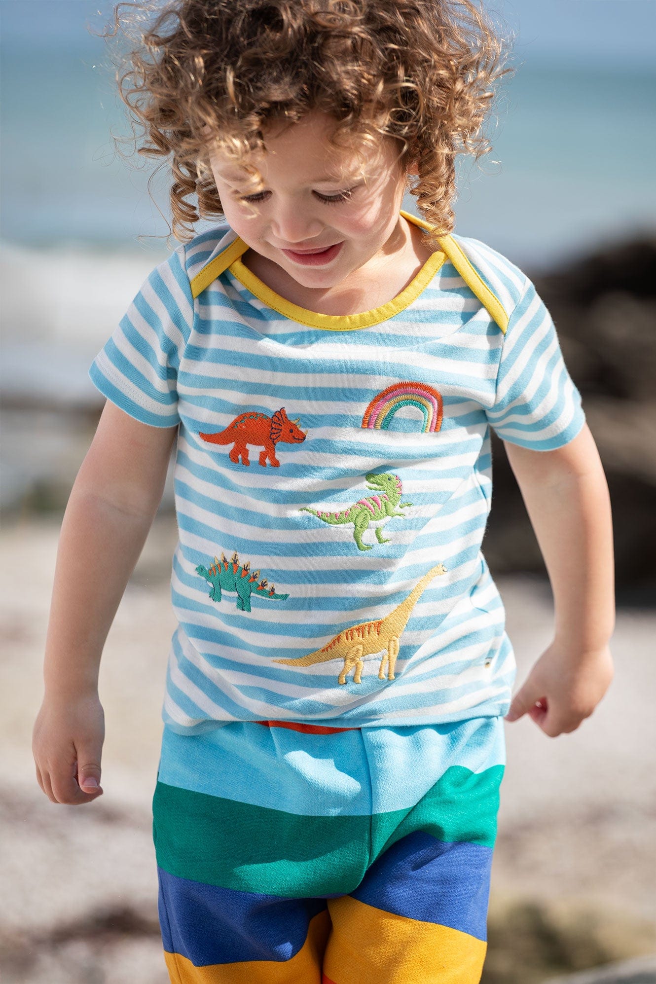 Bobster Dinosaur Applique T-Shirt Bluebird Stripe