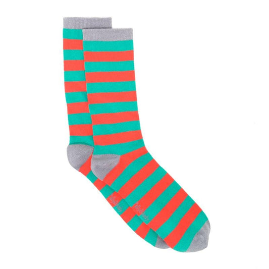 [Adult] Bamboo Green & Red Stripe Socks (seamless toe)